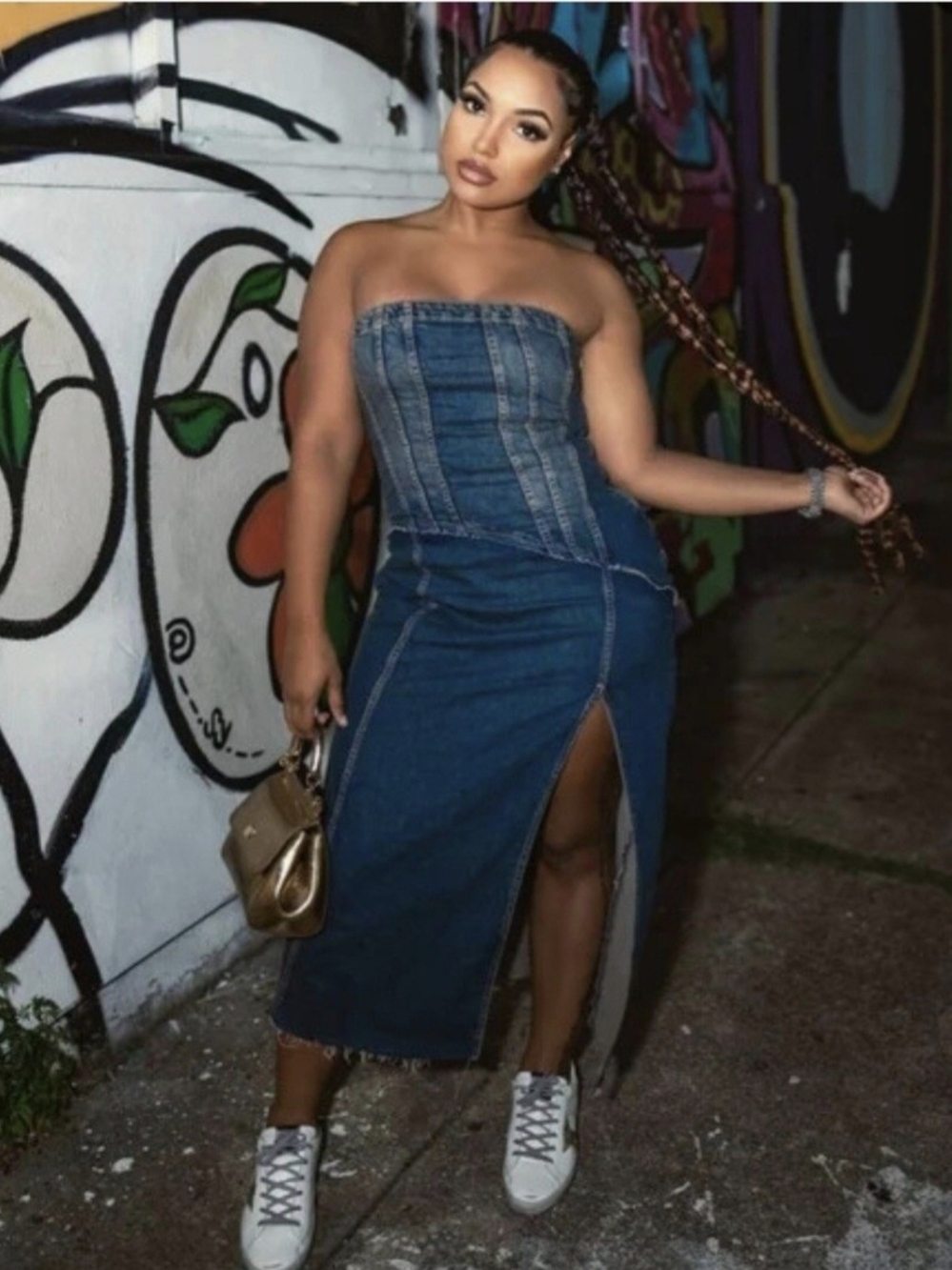 Zara Strapless Denim Midi Dress